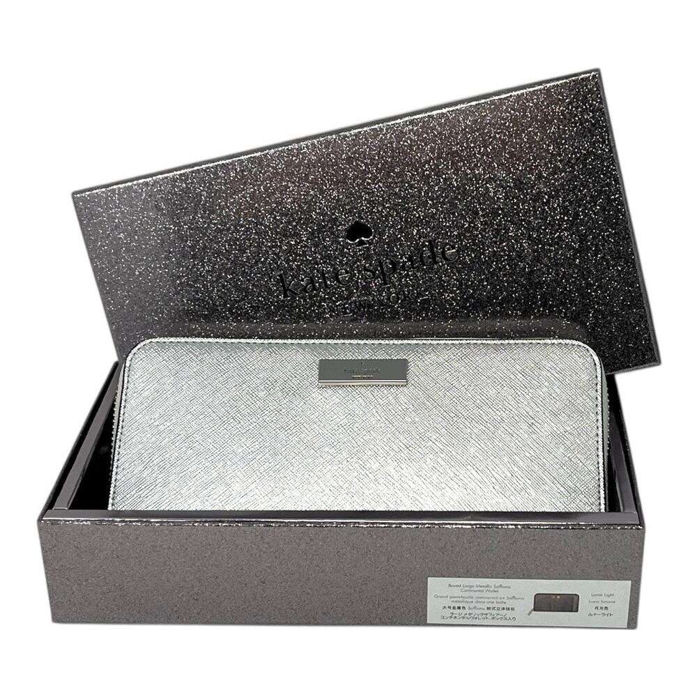 Kate Spade Metallic Silver Saffiano Large Wallet NWT in Gift Box